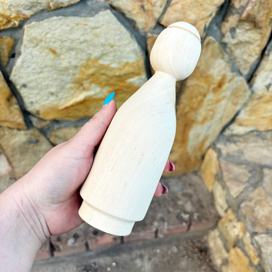 Large Unfinished Wooden Doll Figure, Beech Wood Peg Doll Body, Waldorf Craft Blank, DIY Painting Decor, 205mm - 8.1 inches