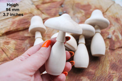 Set of five Wooden mushrooms - 91 to 112 mm - 3.6 to 4.4 inches - unfinished wooden handmade mushrooms - made of alder wood