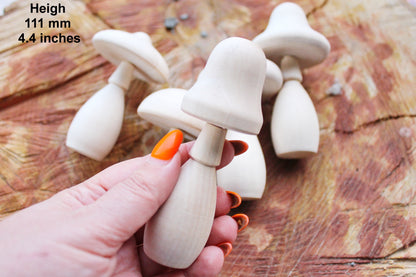 Set of five Wooden mushrooms - 91 to 112 mm - 3.6 to 4.4 inches - unfinished wooden handmade mushrooms - made of alder wood