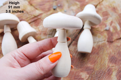 Set of five Wooden mushrooms - 91 to 112 mm - 3.6 to 4.4 inches - unfinished wooden handmade mushrooms - made of alder wood