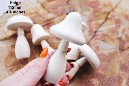 Set of five Wooden mushrooms - 91 to 112 mm - 3.6 to 4.4 inches - unfinished wooden handmade mushrooms - made of alder wood