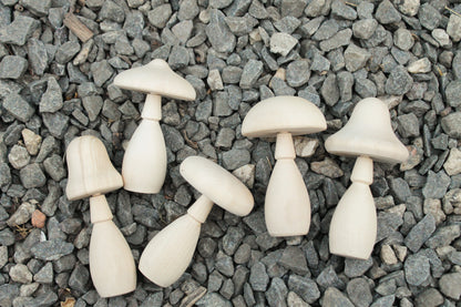 Set of five Wooden mushrooms - 91 to 112 mm - 3.6 to 4.4 inches - unfinished wooden handmade mushrooms - made of alder wood