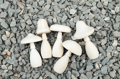 Set of five Wooden mushrooms - 91 to 112 mm - 3.6 to 4.4 inches - unfinished wooden handmade mushrooms - made of alder wood