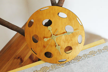 Wooden clock - Pickleball - beech wood color - 355 mm - 14 inches - light and ready to ship - handmade clock - Silent clock mechanism