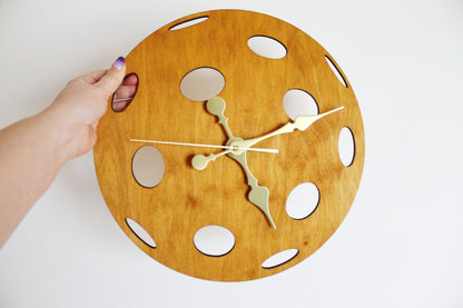 Wooden clock - Pickleball - beech wood color - 355 mm - 14 inches - light and ready to ship - handmade clock - Silent clock mechanism