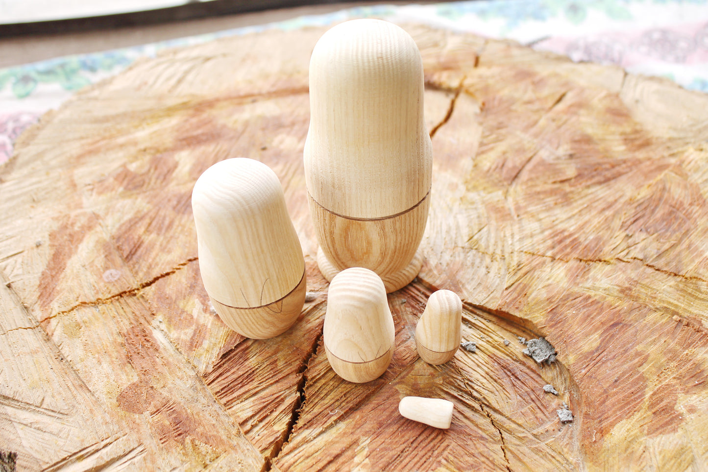 Wooden nesting doll - 5 in 1 Unfinished matryoshka, matrioshka - 127 mm - 5 inches - natural eco friendly - made of ash wood