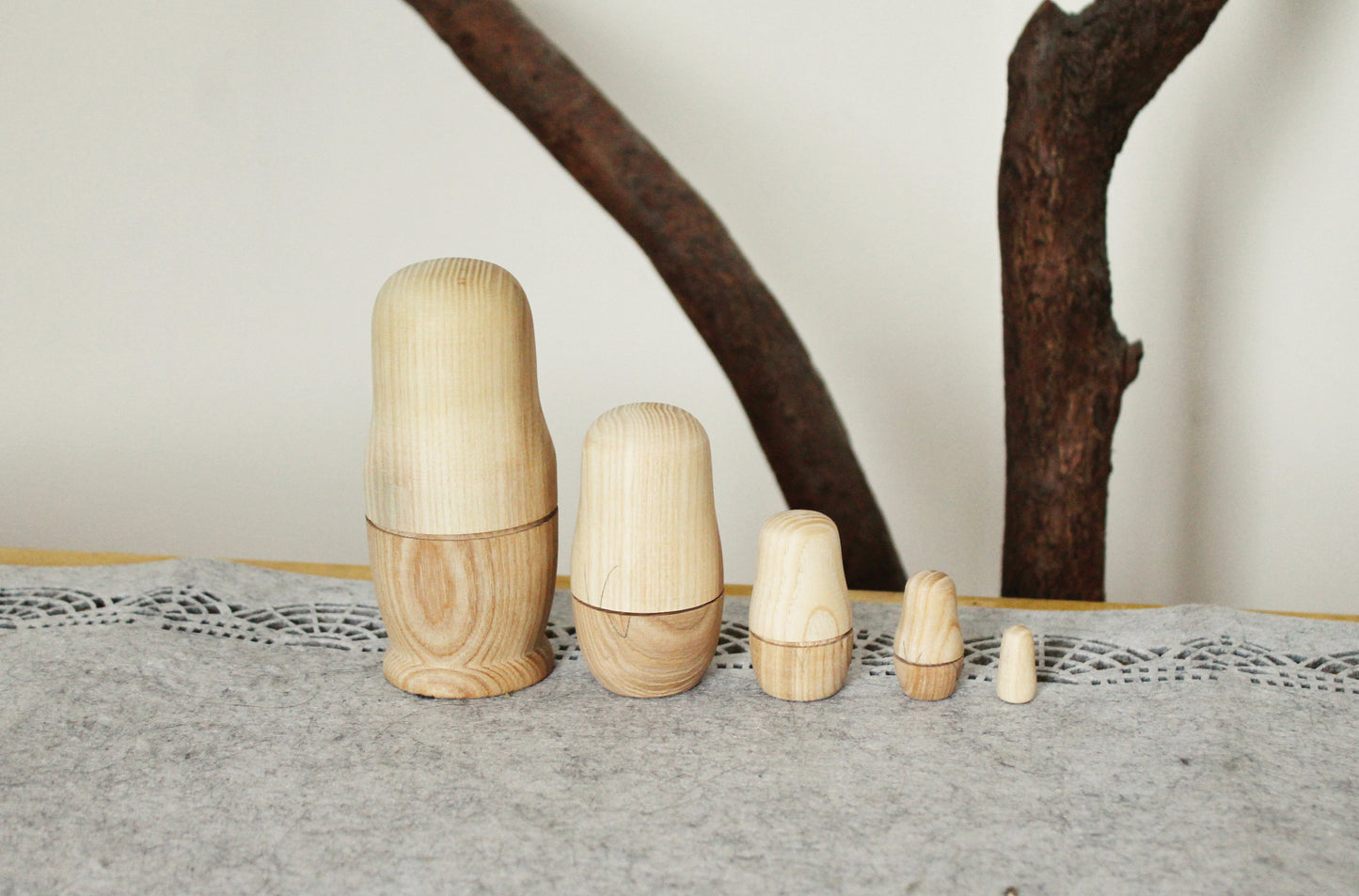 Wooden nesting doll - 5 in 1 Unfinished matryoshka, matrioshka - 127 mm - 5 inches - natural eco friendly - made of ash wood