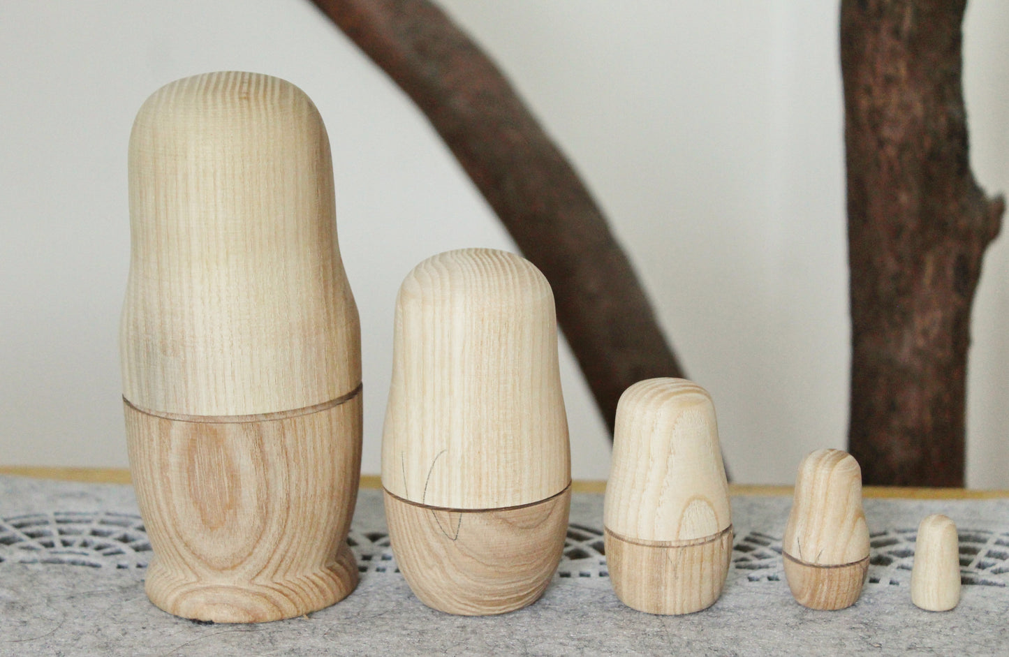 Wooden nesting doll - 5 in 1 Unfinished matryoshka, matrioshka - 127 mm - 5 inches - natural eco friendly - made of ash wood