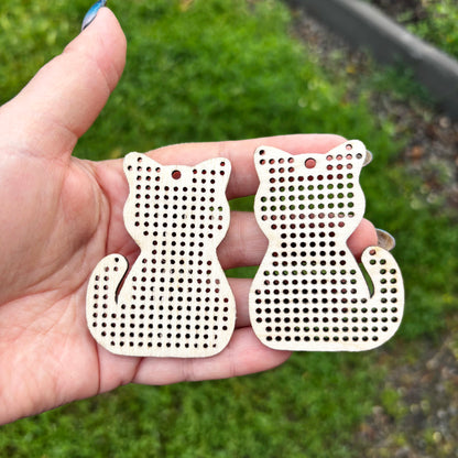 Cat Cross Stitch Blank Wooden Pendant, DIY Embroidery Ornament, Laser Cut Craft Supply, Single Piece or Bulk Pack
