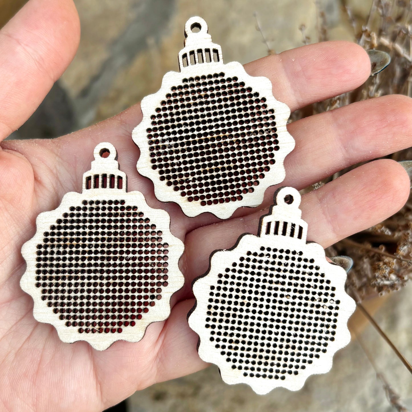 Christmas Ornament Cross Stitch Blank Wooden Bauble Pendant DIY Embroidery Shape Laser Cut Birch Plywood Craft Supply