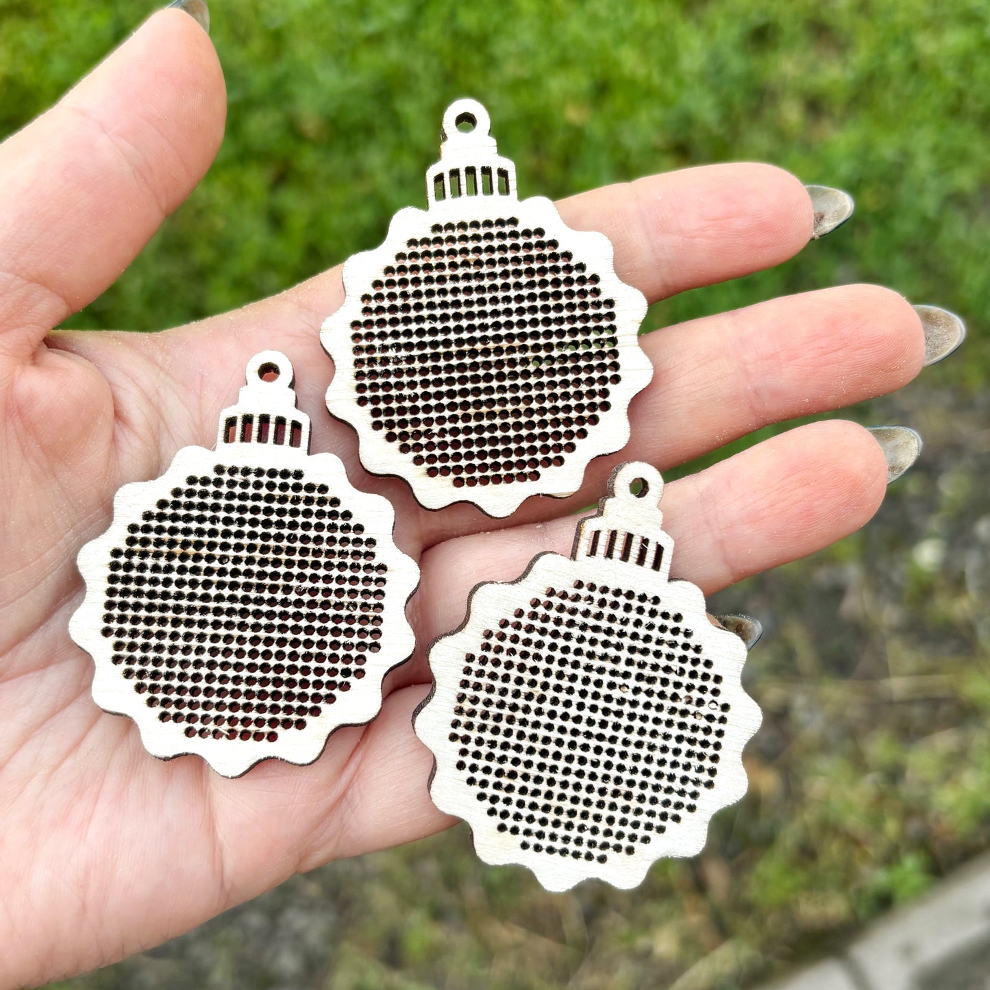Christmas Ornament Cross Stitch Blank Wooden Bauble Pendant DIY Embroidery Shape Laser Cut Birch Plywood Craft Supply