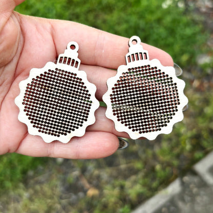 Christmas Ornament Cross Stitch Blank Wooden Bauble Pendant DIY Embroidery Shape Laser Cut Birch Plywood Craft Supply