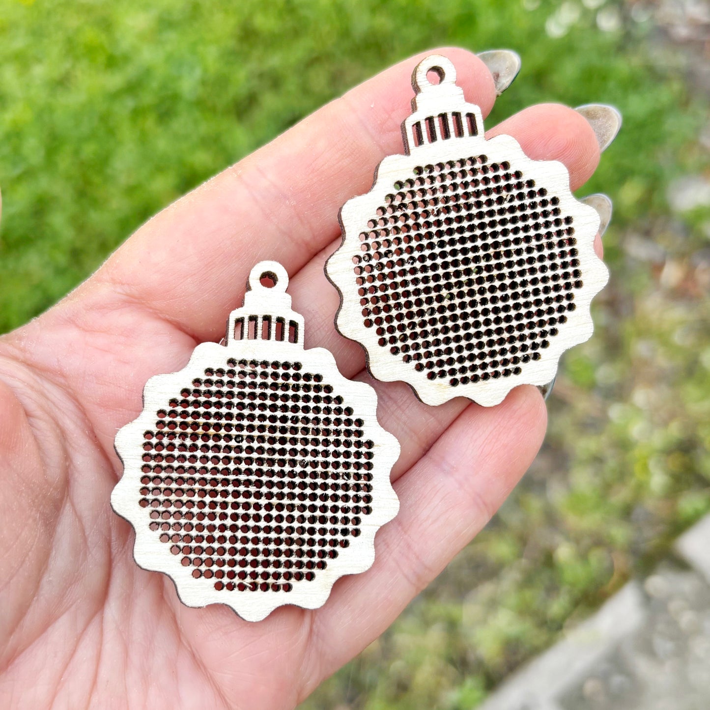 Christmas Ornament Cross Stitch Blank Wooden Bauble Pendant DIY Embroidery Shape Laser Cut Birch Plywood Craft Supply