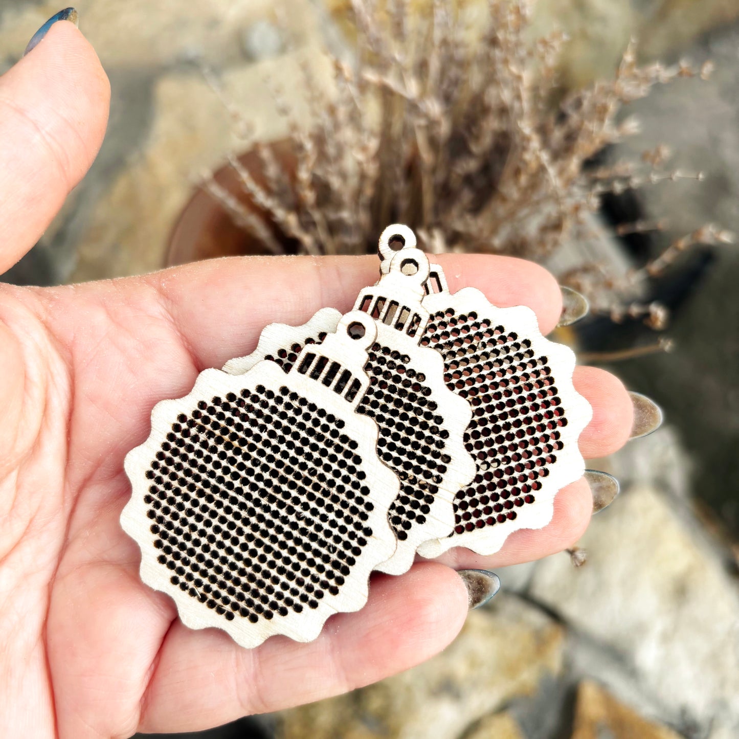 Christmas Ornament Cross Stitch Blank Wooden Bauble Pendant DIY Embroidery Shape Laser Cut Birch Plywood Craft Supply