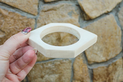 15 mm Wooden rhomboid bangle unfinished wood - natural eco friendly