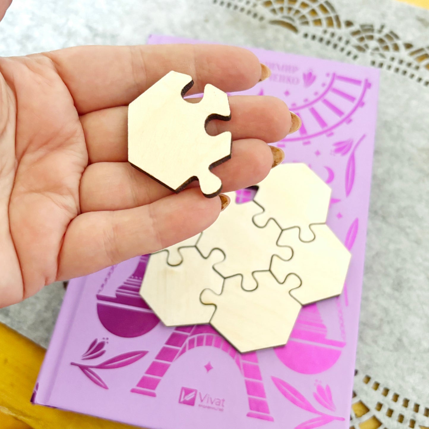 Wooden Flower Puzzle Blank, Unfinished DIY Guest Book, Laser Cut Birch Plywood Puzzle, Paintable Craft Blank, Wedding Decor