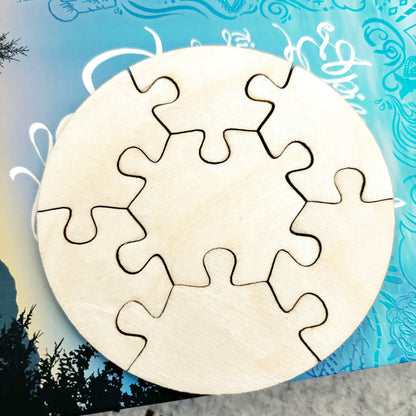 Round Wooden Puzzle Blank, 7-Piece Jigsaw Craft, Unfinished Birch Plywood, DIY Keepsake, Guest Book & Personalized Decor