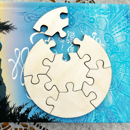 Round Wooden Puzzle Blank, 7-Piece Jigsaw Craft, Unfinished Birch Plywood, DIY Keepsake, Guest Book & Personalized Decor