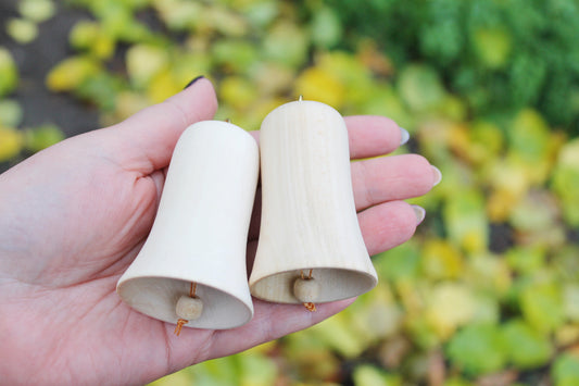 Set of 2 Wooden Bells - 2.6 inches - 65 mm - unfinished wooden bell - with bead tongue - Christmas bell - wooden eco friendly toy