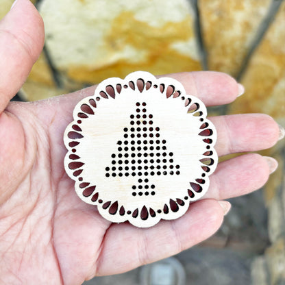 Christmas Tree Cross Stitch Blank, Wooden Embroidery Ornament, Laser Cut DIY Christmas Decoration, Plywood Craft Supply