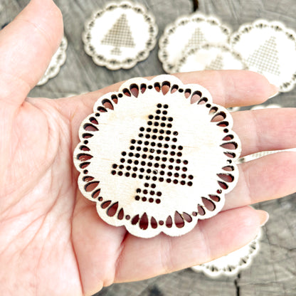Christmas Tree Cross Stitch Blank, Wooden Embroidery Ornament, Laser Cut DIY Christmas Decoration, Plywood Craft Supply