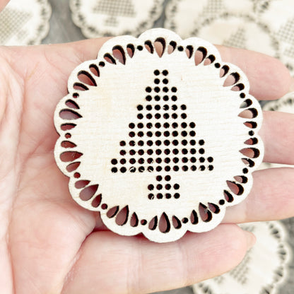 Christmas Tree Cross Stitch Blank, Wooden Embroidery Ornament, Laser Cut DIY Christmas Decoration, Plywood Craft Supply