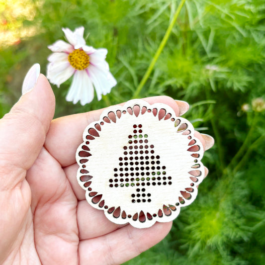 Christmas Tree Cross Stitch Blank, Wooden Embroidery Ornament, Laser Cut DIY Christmas Decoration, Plywood Craft Supply
