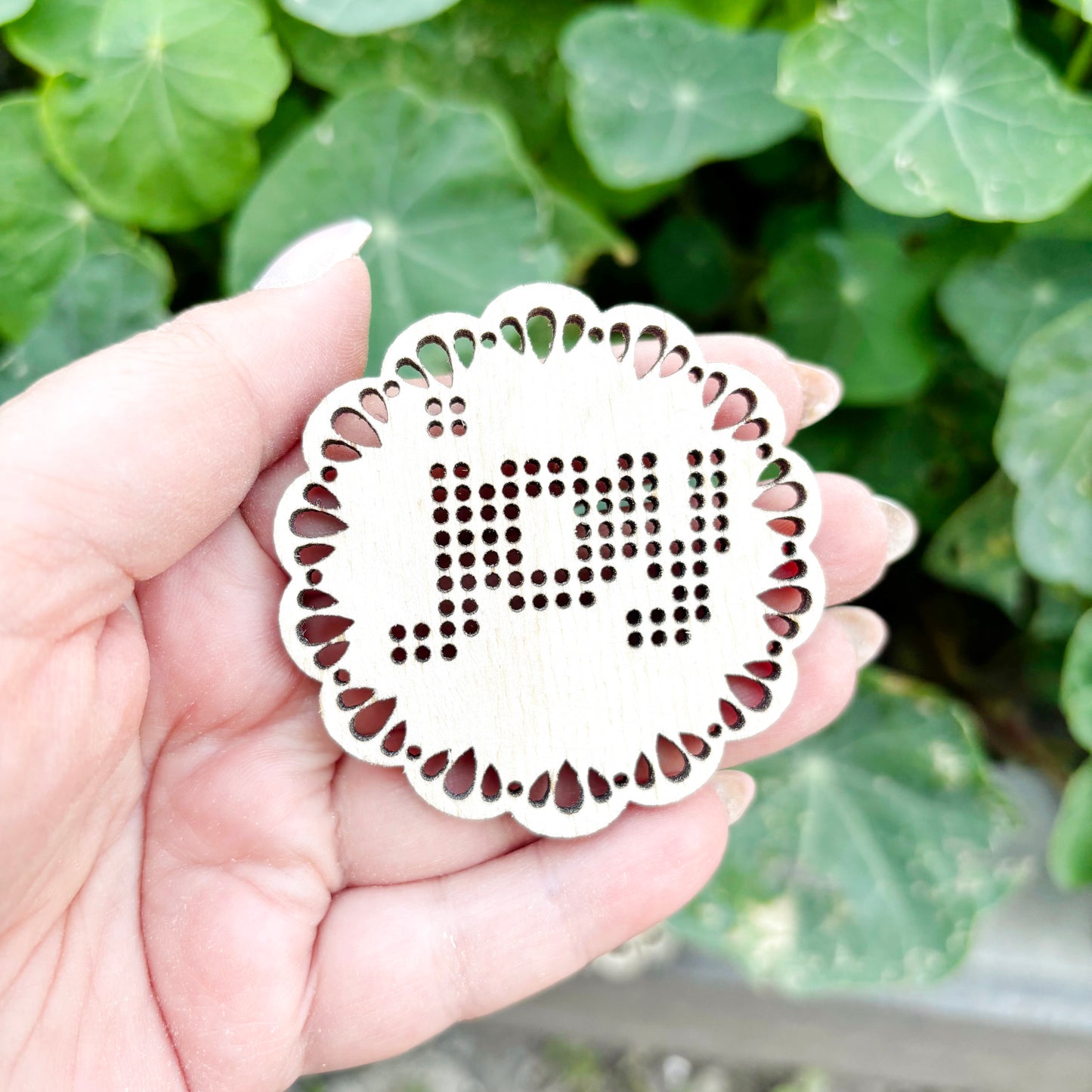 Joy Cross Stitch Wooden Blank, Christmas Embroidery Ornament, Laser Cut DIY Holiday Decoration, Plywood Needlecraft Supply
