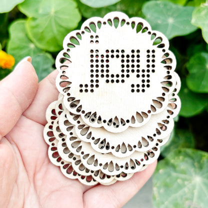 Joy Cross Stitch Wooden Blank, Christmas Embroidery Ornament, Laser Cut DIY Holiday Decoration, Plywood Needlecraft Supply