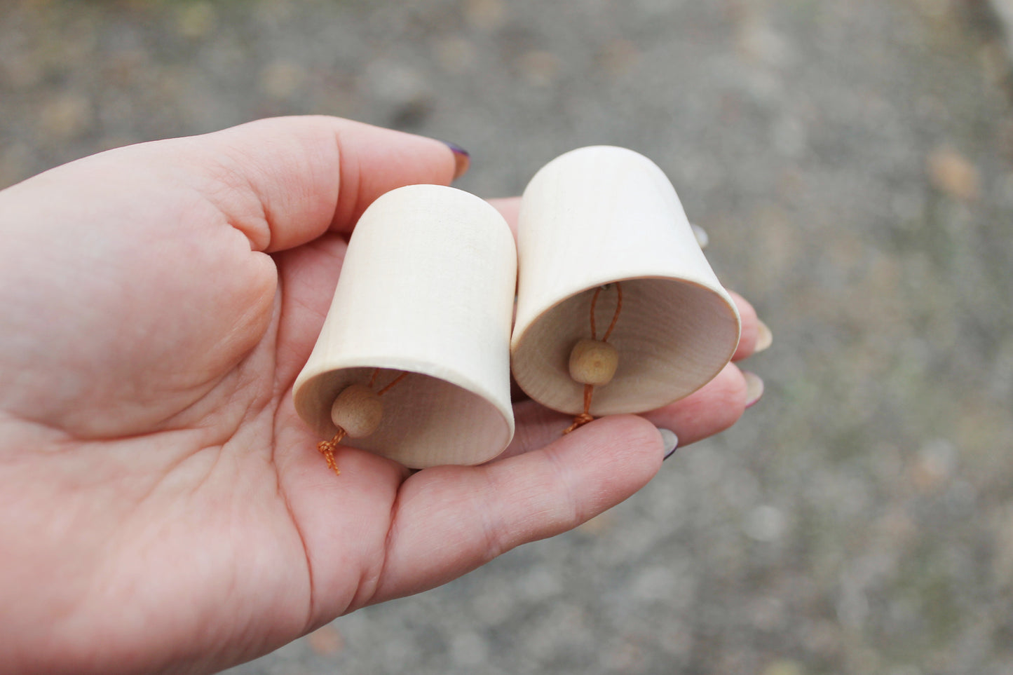 Set of 2 Wooden Bells - 1.6 inches - 41 mm - unfinished wooden bell - with bead tongue - Christmas bell - wooden eco friendly toy