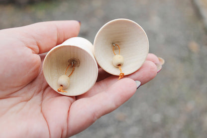 Set of 2 Wooden Bells - 1.6 inches - 41 mm - unfinished wooden bell - with bead tongue - Christmas bell - wooden eco friendly toy