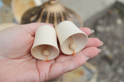 Set of 2 Wooden Bells - 1.6 inches - 41 mm - unfinished wooden bell - with bead tongue - Christmas bell - wooden eco friendly toy