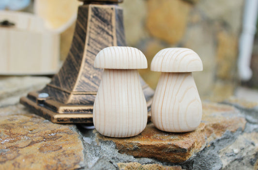 Set of two Wooden mushrooms - 60 mm - 2.4 inches - unfinished wooden handmade mushrooms - made of spruce wood