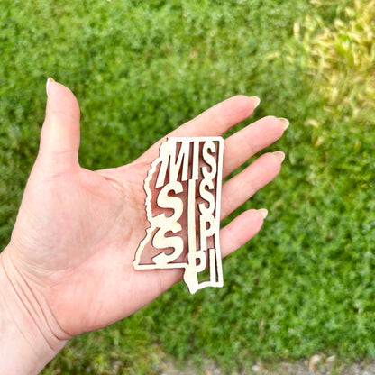 Mississippi state inscription - Laser Cut - unfinished blank - 3.5 inches - Mississippi Map Shape Text, Pattern, Stencil, Outline