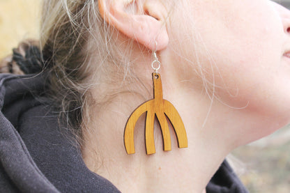 Wooden unique boho earrings - walnut color - 2.1 inches - with silver plated hooks - handmade earrings