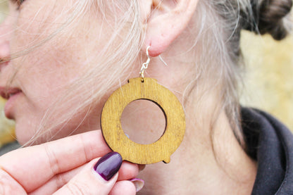 Handmade Wooden Earrings – Walnut Stain Finish - unique boho earrings - 2 inches - with silver plated hooks - handmade earrings