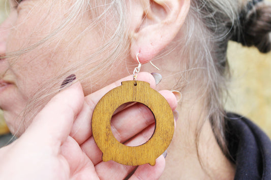 Handmade Wooden Earrings – Walnut Stain Finish - unique boho earrings - 2 inches - with silver plated hooks - handmade earrings