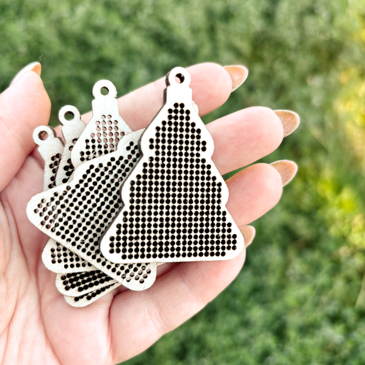 Christmas Tree Cross Stitch Blank Ornament, Wooden Embroidery Pendant, Laser Cut Plywood Shape, DIY Holiday Craft Supply