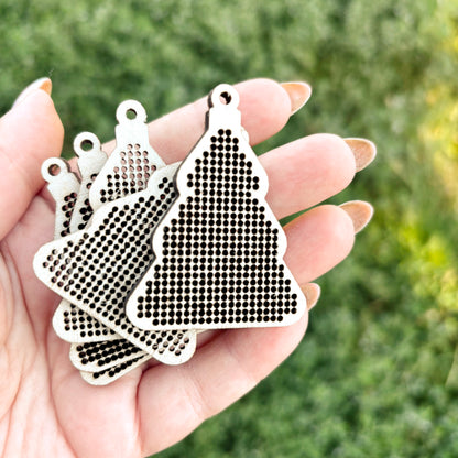 Christmas Tree Cross Stitch Blank Ornament, Wooden Embroidery Pendant, Laser Cut Plywood Shape, DIY Holiday Craft Supply