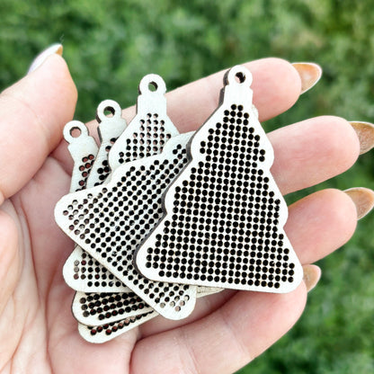 Christmas Tree Cross Stitch Blank Ornament, Wooden Embroidery Pendant, Laser Cut Plywood Shape, DIY Holiday Craft Supply