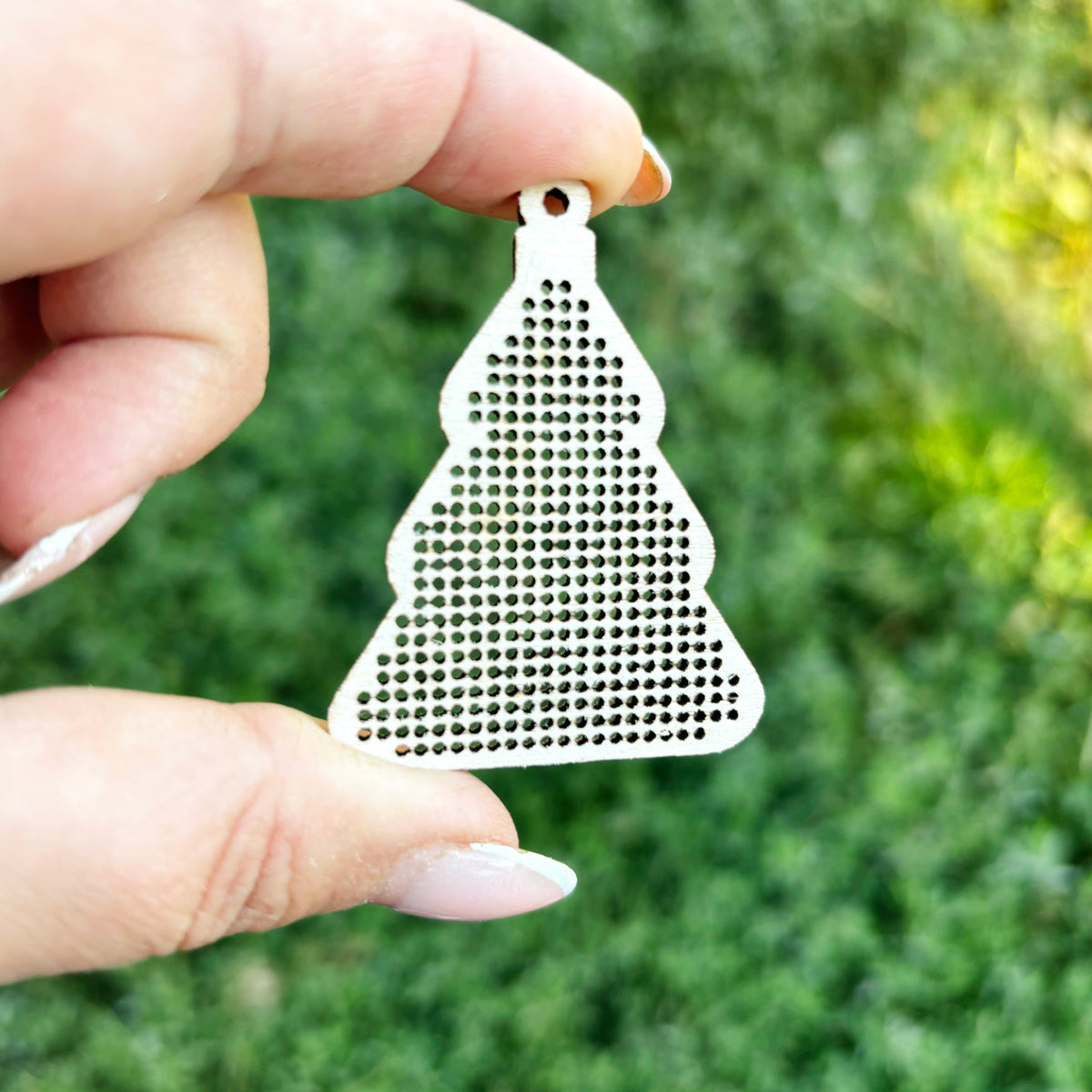 Christmas Tree Cross Stitch Blank Ornament, Wooden Embroidery Pendant, Laser Cut Plywood Shape, DIY Holiday Craft Supply