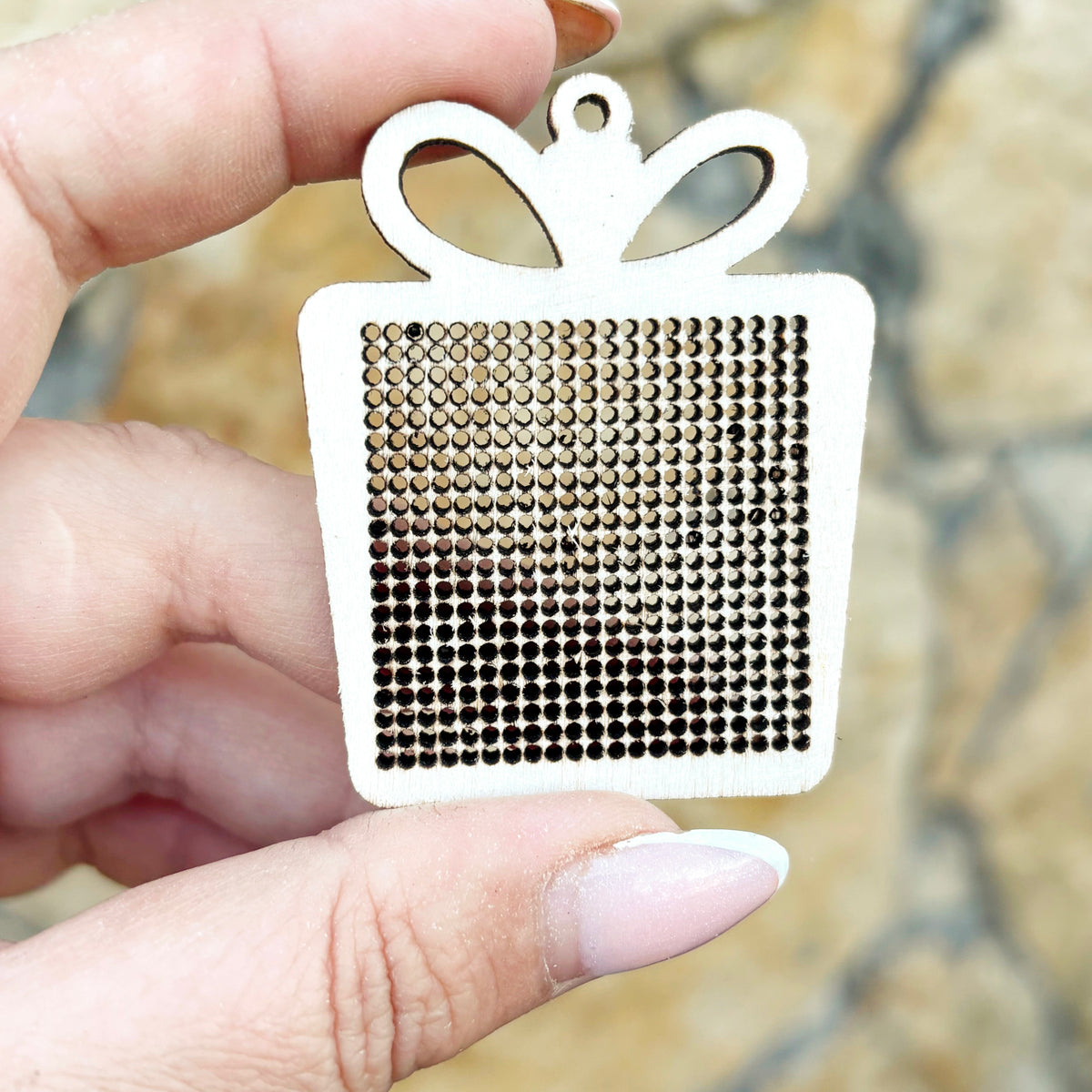 Christmas Gift Cross Stitch Blank Ornament, Wooden Present Embroidery Pendant, Laser Cut Plywood DIY Holiday Craft Supply