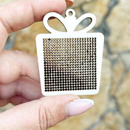 Christmas Gift Cross Stitch Blank Ornament, Wooden Present Embroidery Pendant, Laser Cut Plywood DIY Holiday Craft Supply