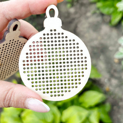 Christmas Ball Cross Stitch Blank, Wooden Embroidery Ornament, Unfinished Bauble Pendant, DIY Needlecraft Decoration, Laser Cut