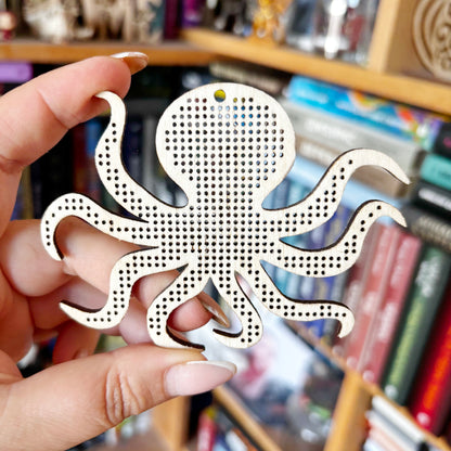 Octopus Cross Stitch Blank, Wooden Embroidery Shape, DIY Needlework Craft, 100mm x 75mm, Unfinished Wood Stitching Base