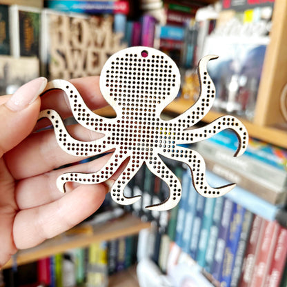 Octopus Cross Stitch Blank, Wooden Embroidery Shape, DIY Needlework Craft, 100mm x 75mm, Unfinished Wood Stitching Base