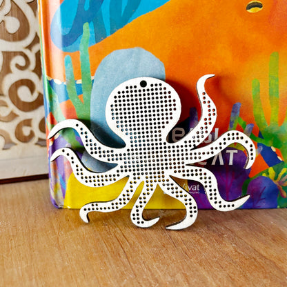 Octopus Cross Stitch Blank, Wooden Embroidery Shape, DIY Needlework Craft, 100mm x 75mm, Unfinished Wood Stitching Base