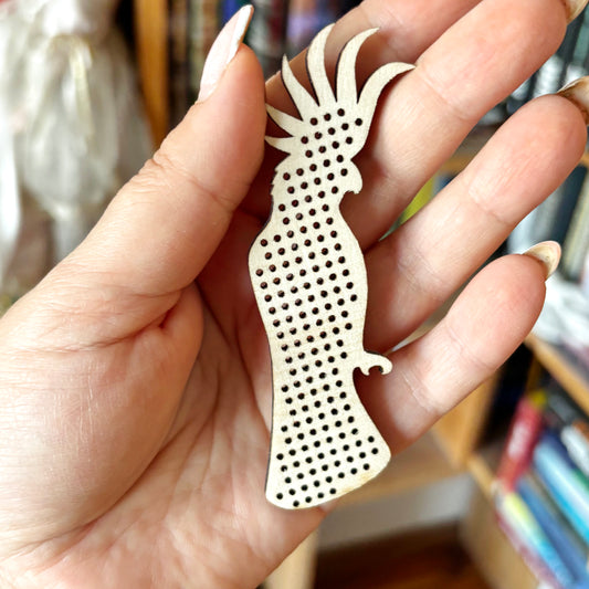 Cockatoo Cross Stitch Blank, Wooden Bird Embroidery Ornament, Needlework Pendant, Unfinished Wood Craft Blank, 90 mm