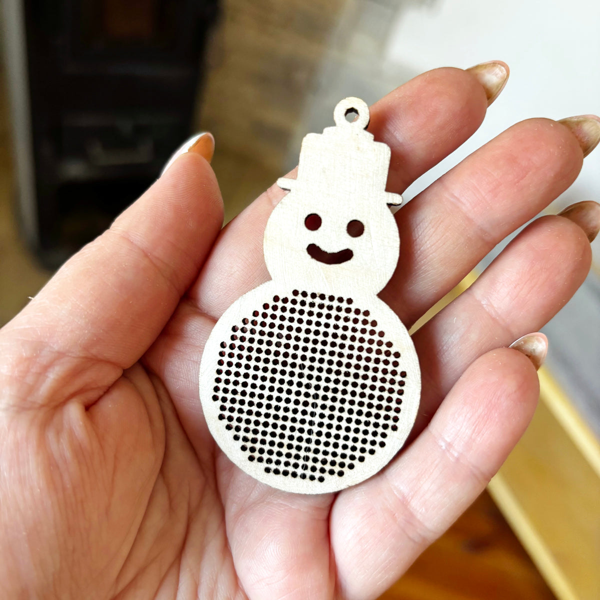 Snowman Cross Stitch Blank Wooden Ornament DIY Embroidery Pendant Laser Cut Plywood Christmas Craft Supplies Unfinished