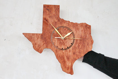 Wooden modern clock - Texas - state - red wood color - 350 mm - 13.8 inches - handmade clock - Silent clock mechanism